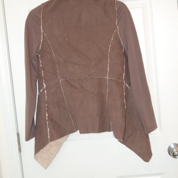 Favluv Fashion Women's Beige W/ Shearling Like Collar & Lining Open Coat Size S - Picture 6 of 11